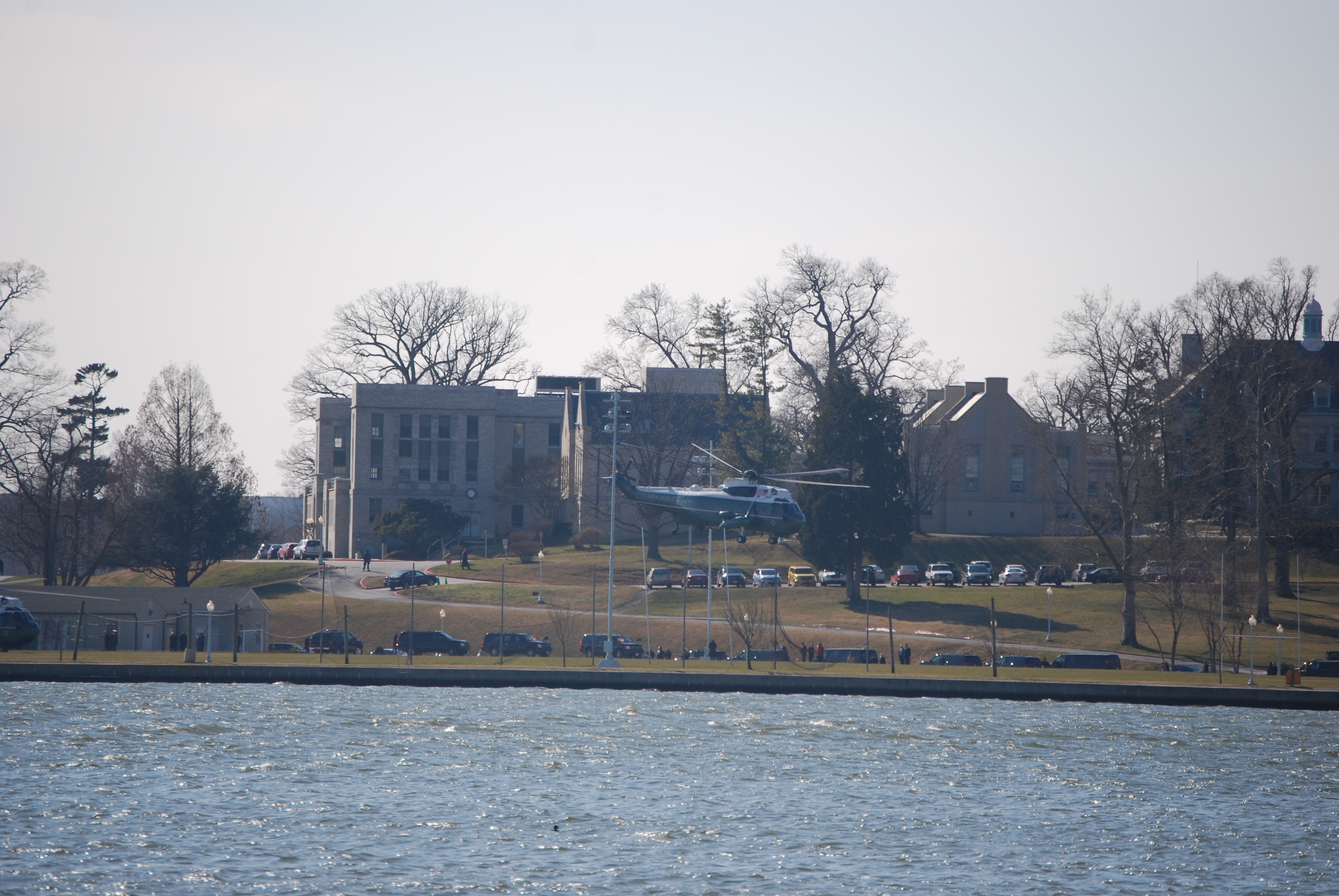 Marine One takes off from the Naval Academy
