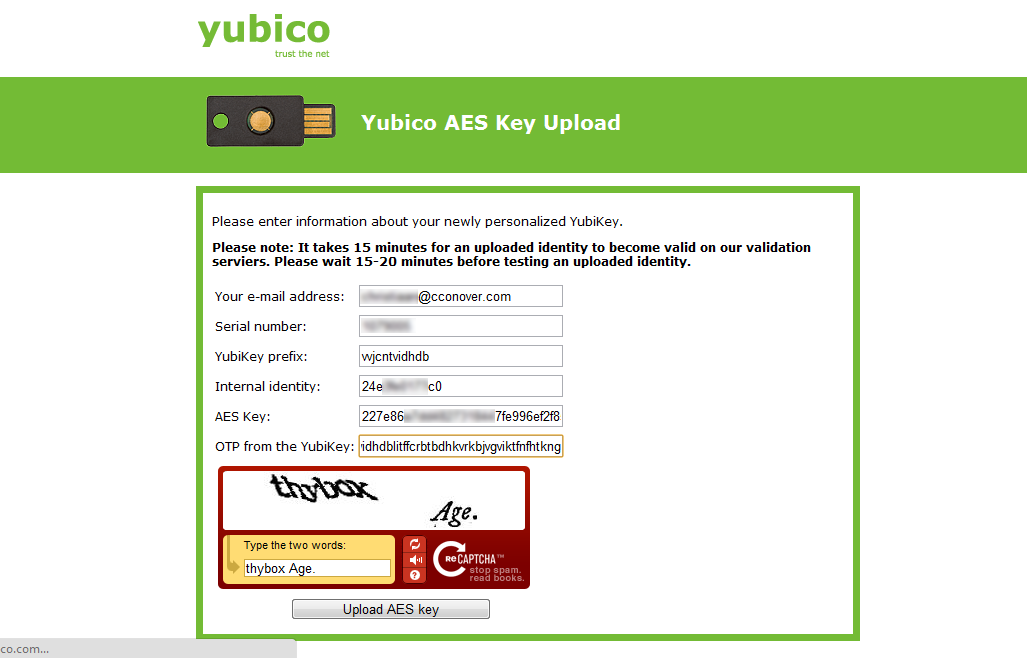 Yubikey OTP Key Upload Submission